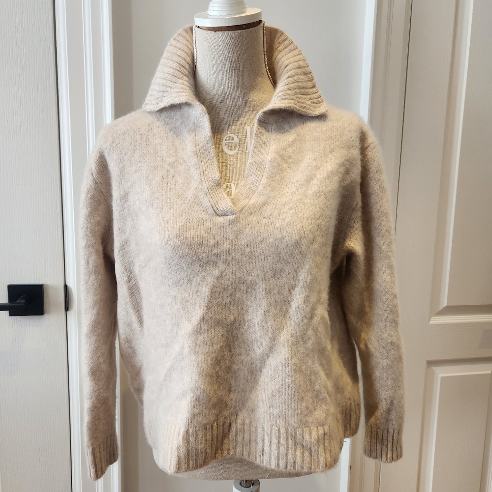 Hudson North 100% Cashmere Sweater Women’s Size 1X Beige Collared V-Neck